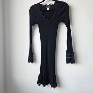 Rosemunde Copenhagen Black Silk & Cotton Ribbed Knit W/ Lace Dress